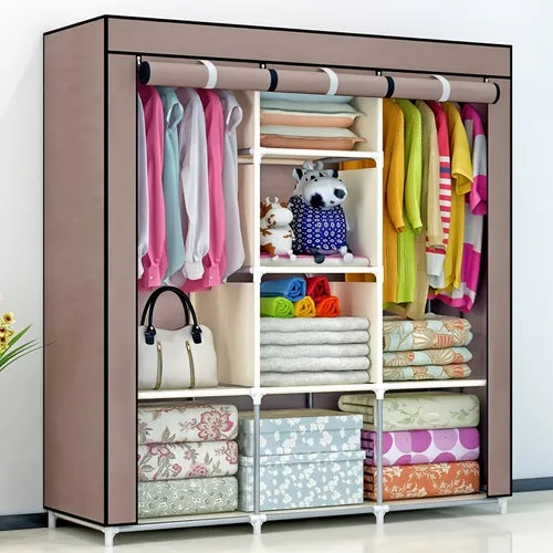 1pc Simple Cloth Wardrobe, Reinforced Bold Steel Tube Dust-proof Wardrobe, Folding Wardrobe Storage Cabinet, Three Door Cloth Wardrobe