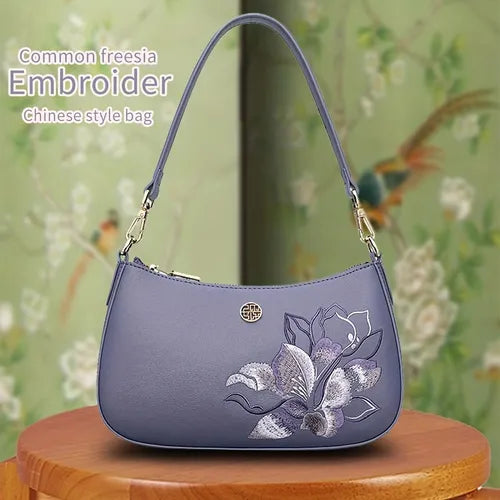 Mobile Phone Bag,Female Bag,Inclined Shoulder Bag,Crossbody Bags For Women Small Over The Shoulder Saddle Purses And Chinese Style Handbags Medium Size Zipper Pocket Adjustable Strap, Soft Leather Women's Shoulder Handbags,Embroidered Women's Bags