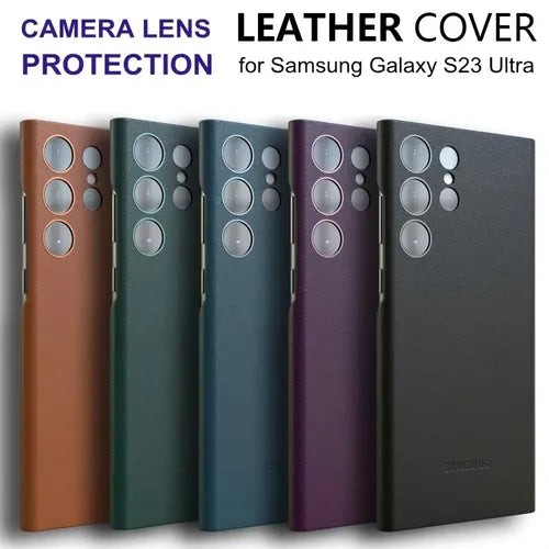 Faux Leather Case Camera Lens Protective Ultra Thin Cover For Samsung Galaxy S23 Ultra S23 Plus S23+