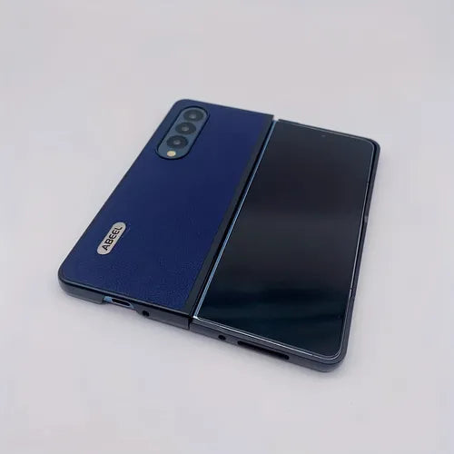 Blue Retro Lychee Patterned Phone Case, Folding Screen New Anti Drop Protective Case Zfold4/zfold3/W23/W22 For Samsung