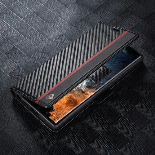 Premium Carbon Fiber Leather Phone Case For Your Samsung Galaxy S23/S22/S21/S20 Ultra S21 FE S23/S22/S21/S20 Plus S20 FE Note 20 Ultra Flip Wallet Card Bag Shockproof Protect Cover