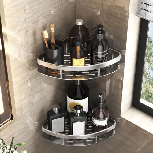 1pc Bathroom Shelf, No Drill Wall Mounted Corner Shelf, Shower Storage Rack Holder, Toilet Shampoo Organizer, Bathroom Accessories