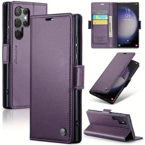 For Samsung Galaxy S23 S22 S21 S20 Ultra S10 Plus S21 FE Case With Card Holder, Wallet Case For Women Men With RFID Blocking, Durable Leather Kickstand Magnetic Clasp Shockproof Phone Case