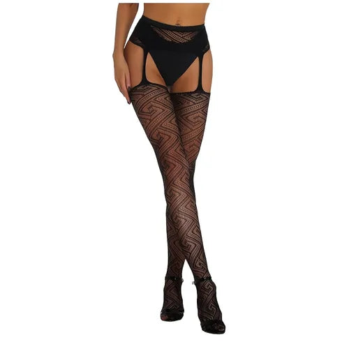 Women's Patterned Fishnet Tights Jacquard Fishnet Stockings High Waist Suspender Pantyhose