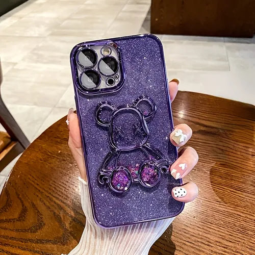 Glittering Phone Case With Bear Pattern For,iPhone14/14Plus/14Pro/14ProMax ,iPhone13/13Mini/13Pro/13ProMax ,iPhone12/12Mini/12Pro/12ProMax, ,iPhone11/11Pro/11Pro Max