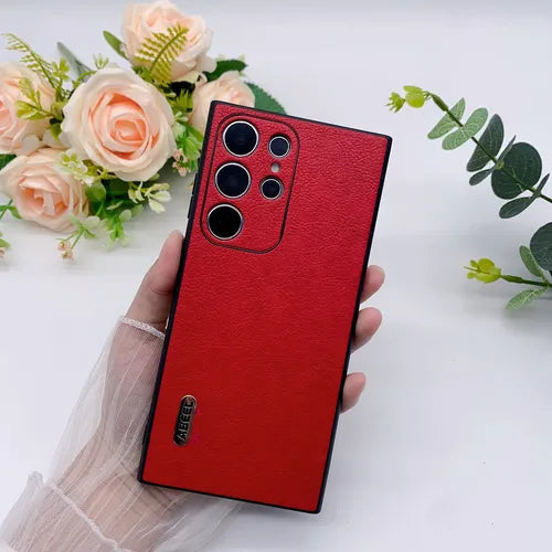 Red Premium Artificial Leather Shock Resistant Phone Case, Minimalist And Dreamy Lychee Patterned Protective Case For S23 Ultra/S22 Ultra/S21 Ultra