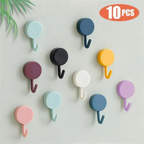 10pcs Adhesive Wall Hooks, Key Hooks, Coat Hangers, Waterproof Utility Hanging Self Adhesive Towel Hook For Bathroom Bedroom Entrance Door 2.8×5cm/1.1×1.96 Inches