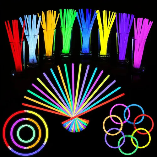 100pcs, Fluorescent Sticks, Fluorescent Sticks Bangle With Connector, Light Up Sticks Glow In The Dark, Neon Party Supplies, Christmas Party Supplies, Halloween Party Supplies, Outdoor Party Supplies, Night Activity Supplies