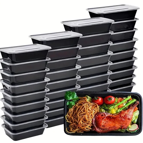 50pcs, Meal Prep Containers, 26 OZ Microwavable Reusable Food Containers With Lids For Food Prepping, Disposable Lunch Boxes, BPA Free Plastic Food Boxes, Stackable, Freezer Dishwasher Safe, Kitchen Gadgets, Kitchen Accessories