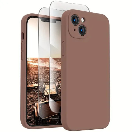 GLAREE Designed Phone Case For IPhone 13, Liquid Silicone Upgraded [Camera Protection] Phone Case With [2 Screen Protectors], Soft Anti-Scratch Microfiber Lining Inside, 6.1 Inch, Light Brown