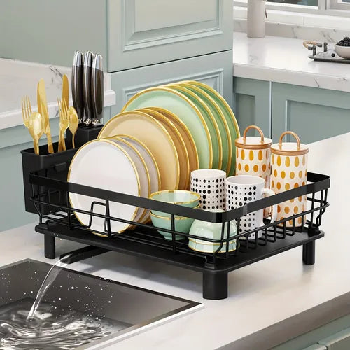 1pc Dish Drying Rack, Multifunctional Dish Rack, Rustproof Kitchen Dish Drying Rack With Drainboard & Utensil Holder, 2-Tier Dish Drying Rack, Large Capacity For Kitchen Counter