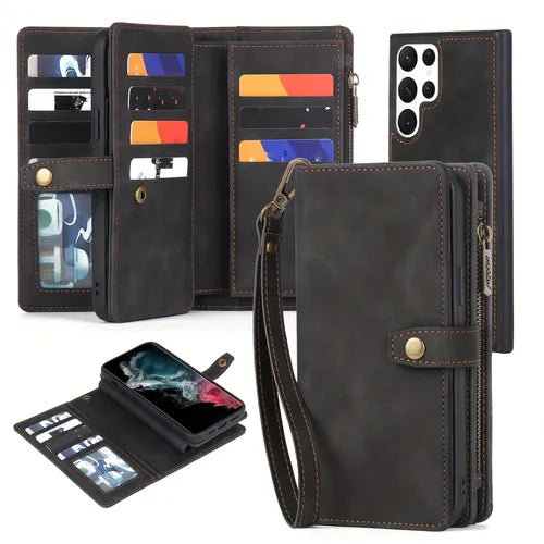 Premium Multifunction Flip Case With Card Slot And Holder And Zipper For Samsung Galaxy S23 S22 Ultra