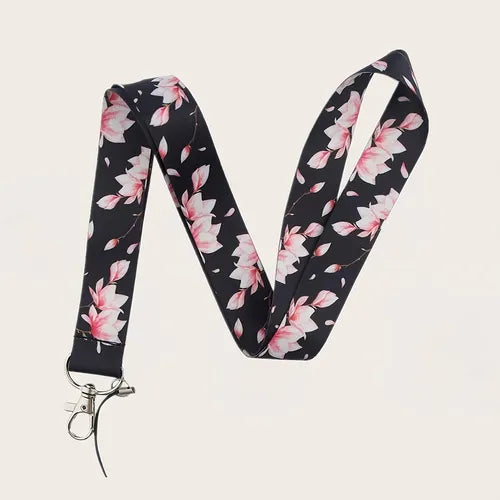 Pink Flowers Mobile Phone Straps Keychain Lanyard For Phone Keycord Necklace Accessories