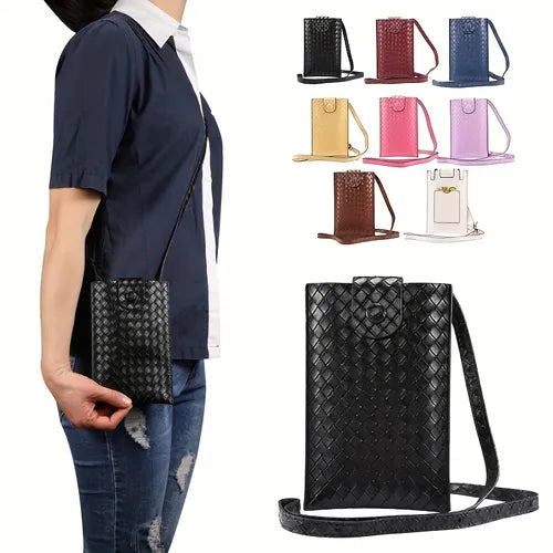 Luxury Leather Mobile Phone Bag With Diagonal Strap, Card Insertion And Wallet