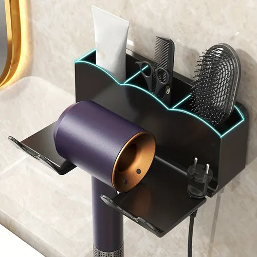 1pc Wall-mounted Hair Dryer Rack, Free Punching Toilet Rack, Hair Dryer Bracket, Bathroom Storage Shelf