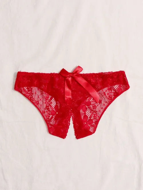 Women's Valentines Gifts Lace Sexy Low Waist Bowknot Panties For Sex