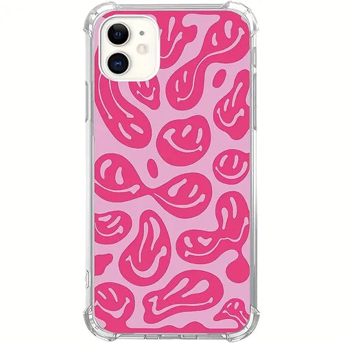 Pink Melted Happy Face Case Compatible With IPhone11, Aesthetic Happy Face Phone Case For Teens Men And Women For IPhone11