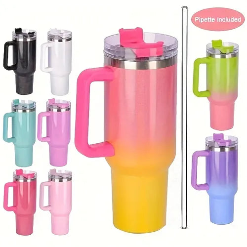 1pc, Stanly Cup With Lid And Straw, 40oz/1200ml Heavy Duty Water Cup, Stainless Steel Tumbler, Vacuum Coffee Cups, Drinking Cups, Summer Drinkware, Home Kitchen Items, Birthday Gifts