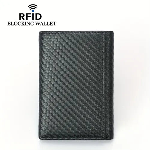 Men's Black Wallet Large Capacity RFID Tri-fold Multi-card Wallet