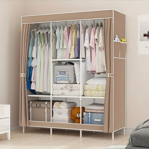 1pc 3 Rows Simple Wardrobe, Dormitory Wardrobe, Economical Assembled Cloth Wardrobe, Floor Mount Clothes Storage Cabinet