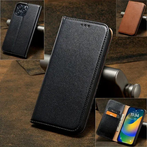 Fashion Slim Magnetic Flip Wallet Cover For IPhone 14 Plus 13 12 Pro Max Genuine Leather Phone Case