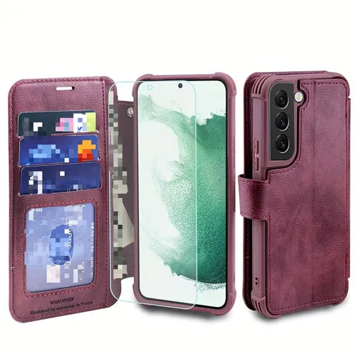 Phone Case For Galaxy S22 5G Wallet Case For Women And Men,Galaxy S22 Flip Leather Cell Phone Case Supports Wireless Charging With Card Holder And Wristlet