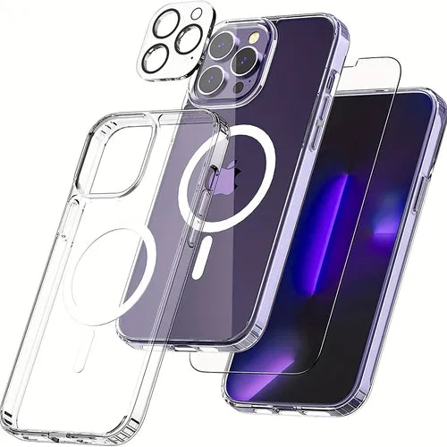 [5 In 1] Phone Case With 2 Pack Screen Protector + 2 Pack Camera Lens Protector,Ultra Thin Scratch Resistant Drop Magnetic Phone Case For IPhone 14 ProMax/Pro/Plus