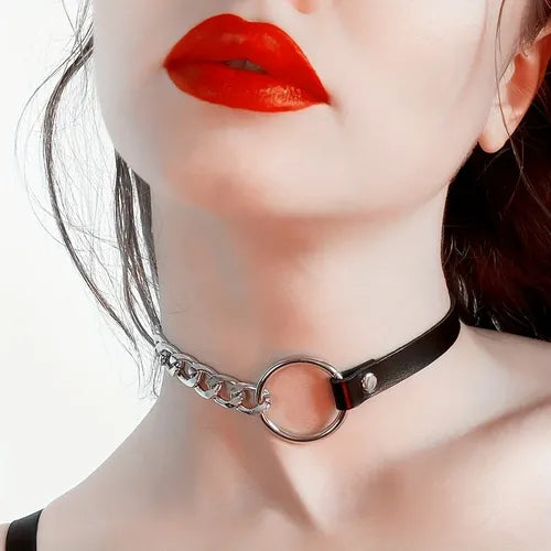 Sexy Necklace Harness Belt, Punk Rock Adjustable Bondage Choker With Circle Ring, Women's Sexy Lingerie & Underwear Accessories