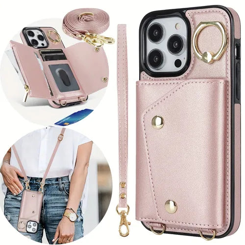 Fashion Faux Leather Phone Case For IPhone 11 Pro Max 14 13 12 With Holder Long Lanyard Wallet Bag Crossbody Protect Cover