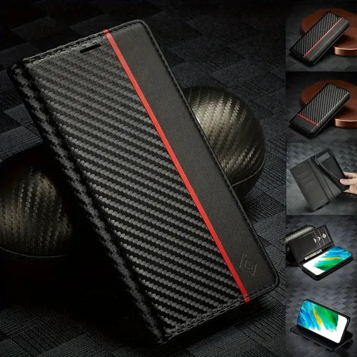 Luxury Carbon Fiber Leather Phone Case For Google Pixel 6 Pro Google Pixel 7 Pro Google Pixel 8 Pro Google Pixel 7A Google Pixel 6A Flip Wallet Card Holder Stand Protect Cover