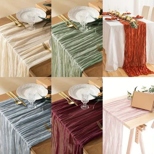 1pc Polyester Crinkle Table Runner, Cheesecloth Table Runner, Gauze Tablecloth, Boho Rustic Decorations For Wedding Decor Reception Bridal Shower Holiday Party