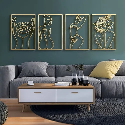 1pc Thickened Modern Metal Line Art Wall Decor, Simple Silhouette Female Body Abstract Line Home Hanging Decor Wall Sculptures For Bedroom Living Room Bathroom