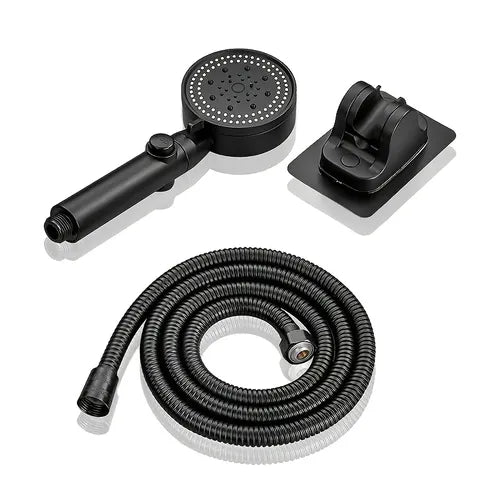 3pcs Adjustable Black Shower Head, High Pressure Water Saving Shower Head With 5 Modes+Wall Mounted Bracket+Hose, Bathroom Accessories