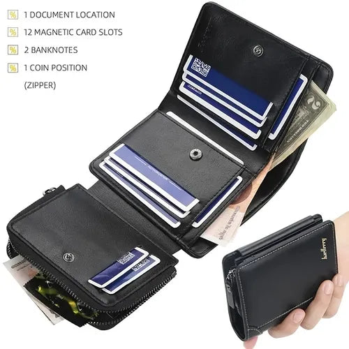 1pc Men's Short Multi-Card Slots Three-fold Zipper Coin Pocket Wallet Fashion Thin Card Bag Give Gifts To Men On Valentine's Day