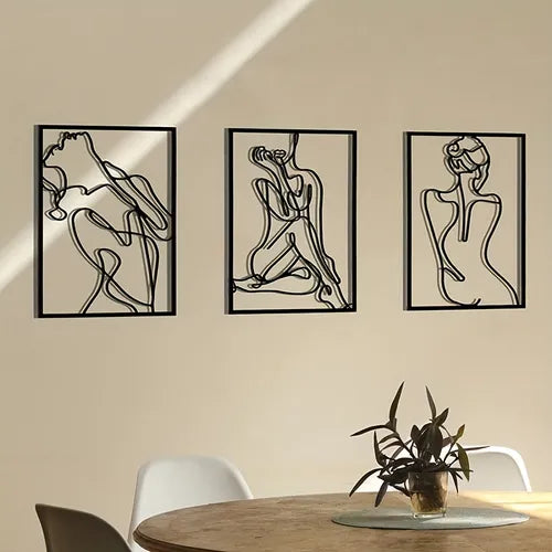 3pcs, Metal Wall Sculptures, Minimalist Abstract Woman Wall Art Line Drawing Wall Art Decor Single Line Female Home Hanging Wall Art Decor For Bedroom Kitchen Bathroom Living Room