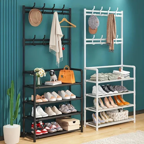 1pc Free Standing Shoe Rack, Multi-layer Shoes Rack, Multifunctional Storage Rack, Coat Rack, Garment Rack, Living Room Entryway Door Side Bathroom Clothes Hat Shoes Coat Rack, 4/5 Layers Metal Steel Tube Structure Stable