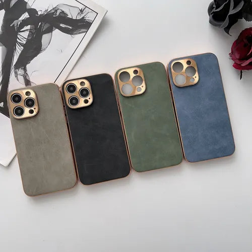 Leather Case For IPhone14 13 Luxury Elegant Vintage Classy Electroplate Frame Phone Cover