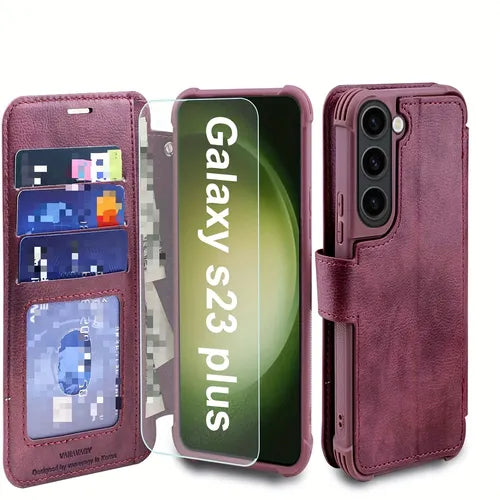 Phone Case For Galaxy S23+ Plus 5G Wallet Case For Women And Men,Galaxy S23+ Plus Flip Leather Cell Phone Case Supports Wireless Charging With Card Holder And Wristlet