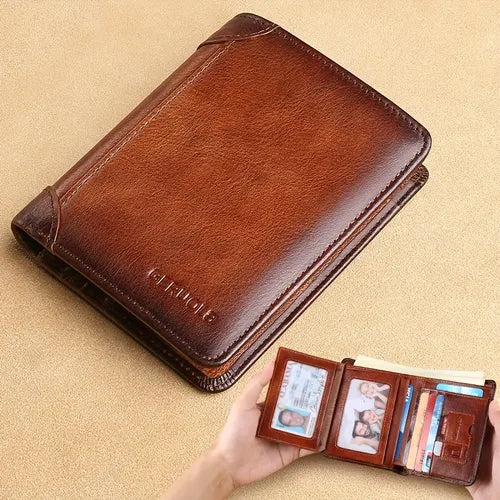 Men's Genuine Leather Three Fold Wallet, Card Holder