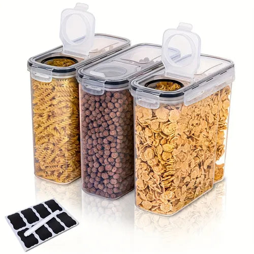 3Pcs Cereal Storage Container Set, BPA Free Plastic Airtight Food Storage Containers 2.5L For Cereal, Snacks And Sugar, Cereal Dispensers With Chalkboard Labels And Marker, Dishwasher Safe, Kitchen Supplies