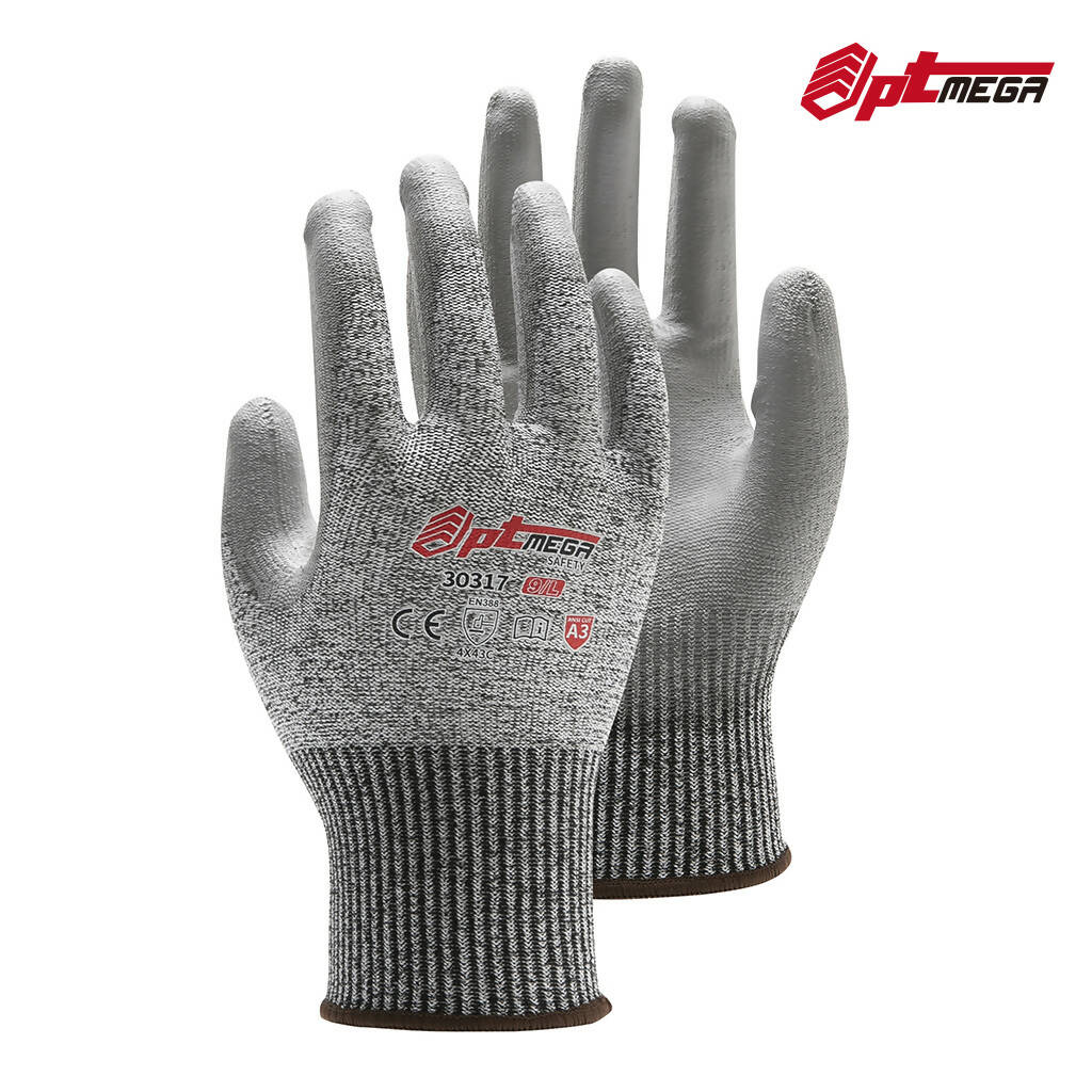Optmega 30317 防割手套，CE 5 级防护，PU 涂层切割工作手套，握力牢固，透气且轻便