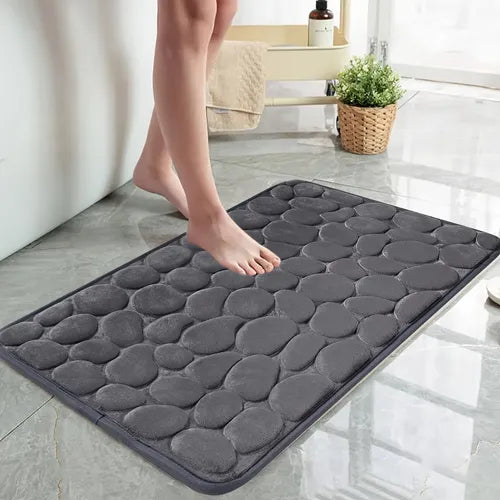 1pc Memory Foam Bath Mat Comfortable Cobblestone Bathroom Rug Absorbent Bath Rug Machine Washable Bathroom Mat Non Slip Rug Soft Stone Embossed Carpet Shower Floor Bath Mat