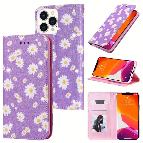 1pc Glitter PU Leather Magnetic Kickstand Card Slots Flip Cover Wallet Case For IPhone 13 Pro Max/13 Pro/13 Mini/13/12 Pro Max/12 Pro/12 Mini/12/11 Pro Max/11 Pro/11/XS Max/XR/X/XS