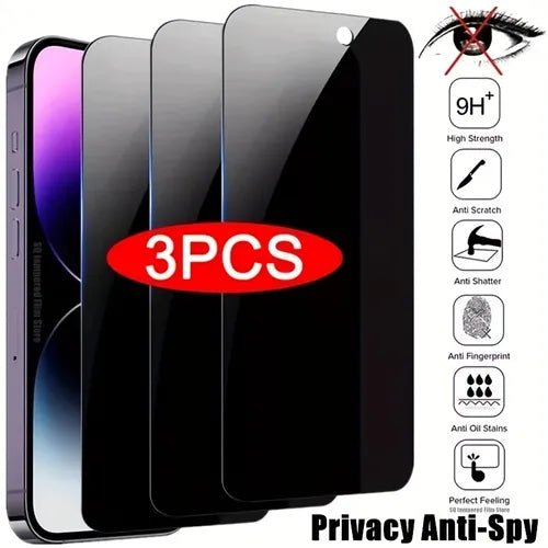 3pcs Privacy Screen Protector Glass For IPhone 14 13 12 11 XS Pro Max XR 7 8 Plus Tempered Glass