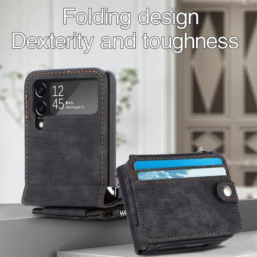 Cards Holder Leather Zipper Phone Case For Samsung Galaxy Z Flip 4/Z Flip3