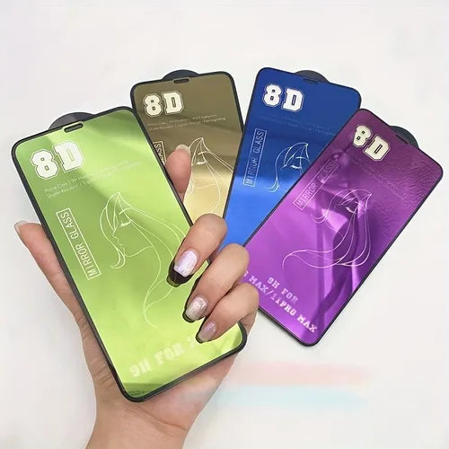 2pcs/Set 8D Beauty Mirror Surface Tempered Glass Film + 3D Tempered Glass Lens Film For IPhone 11 12 13 14 Pro Max 14Plus