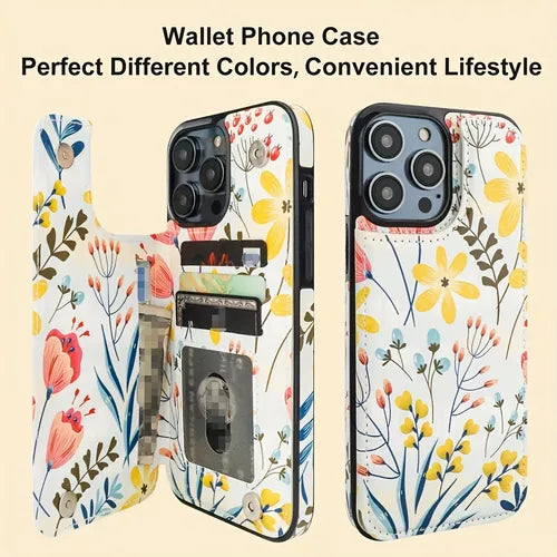 Creative Flower Graphic Protective Phone Case Anti-Fall Phone Case With Card Slot For IPhone 13/14