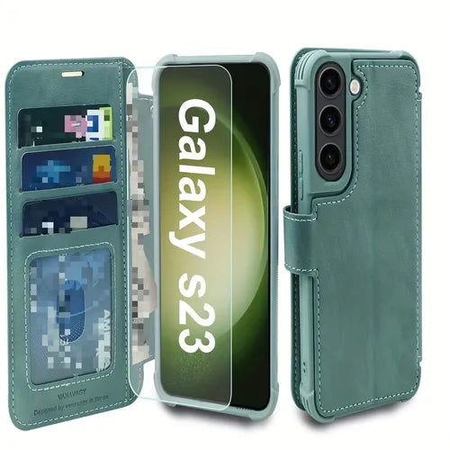 Phone Case For Galaxy S23 5G Wallet Case For Women And Men, Galaxy S23 Flip Leather Cell Phone Case Supports Wireless Charging With Card Holder And Wristlet