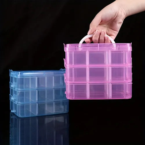 1pc Portable Plastic Storage Box, 3-Layers 18-grid Transparent Jewelry Storage Box, Detachable DIY Desktop Storage Box For Earring Ring Necklace, Clear Plastic Storage Box, Small Jewelry Organizer Holder Cabinets For Beads Crafts