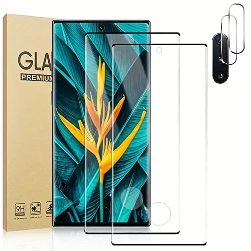 [2+2 Pack] Tempered Glass 3D Full Cover Clear Screen Protector Glass Front Fingerprint Unlock Glass With Back Camera Glass 9D For SAMSUNG GALAXY Note 10 16.0 Cm